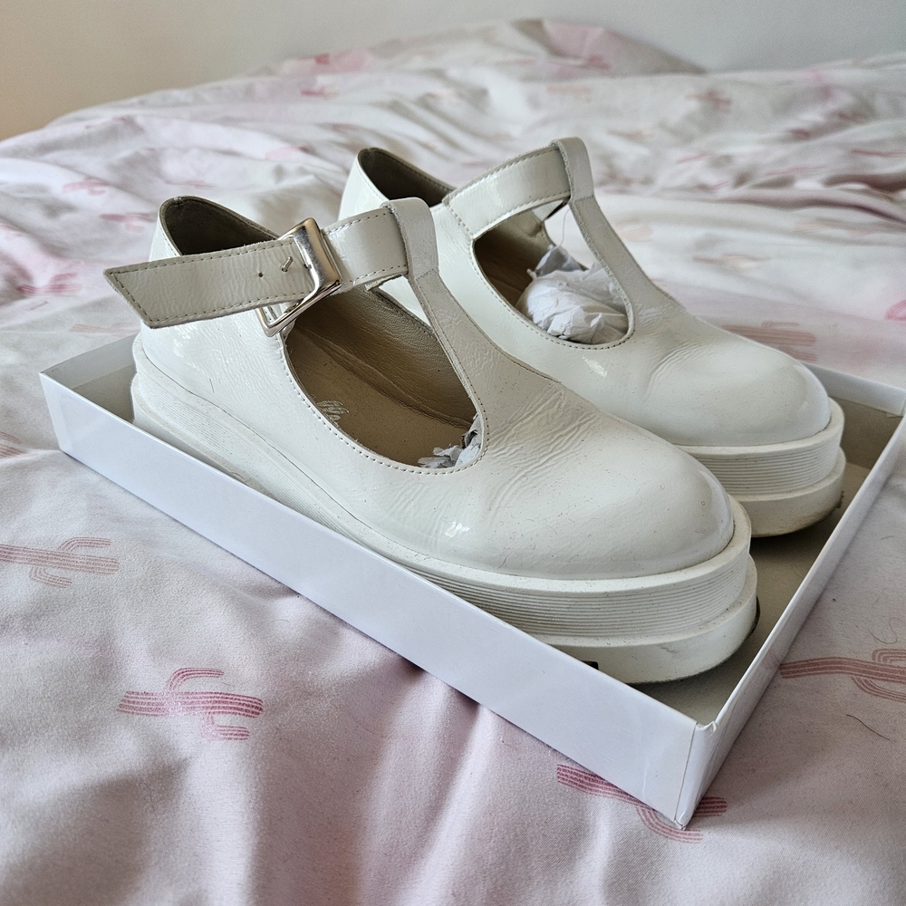L'Intervalle White Patent T-strap Mary Janes